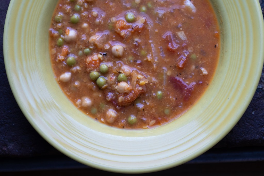 Chickpea/Lentil soup in yellow bowl